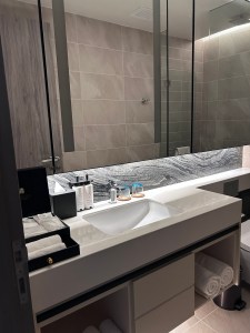 用有超大鏡子的浴室